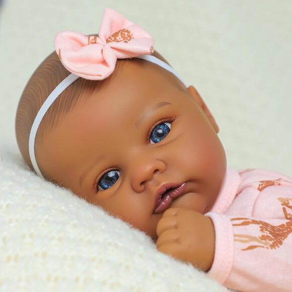Realistic Black Reborn Baby Doll Girl 18 Inch Soft Body Lifelike Toy with Outfit - Picture 4 of 9